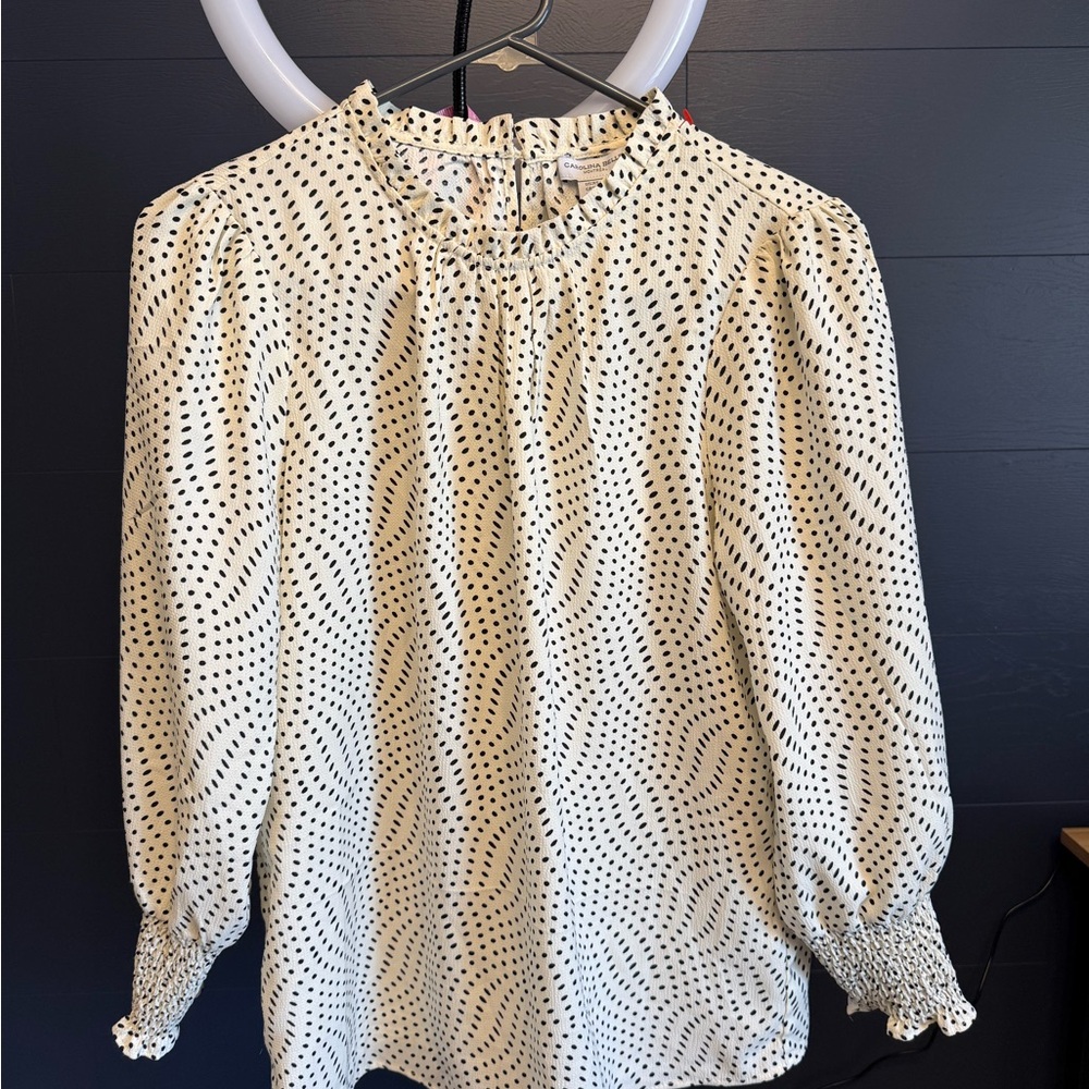 Carolina Belle Cream Smocked Blouse with 3/4 Sleeves